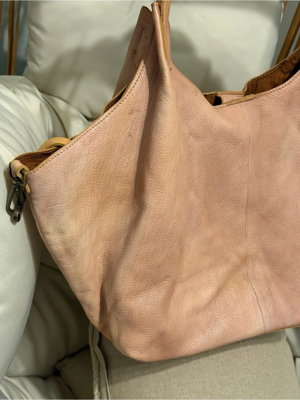 Free People Tivoli Leather Tote Bag Tan NWOT Pebbled Leather Slouchy Tote - Picture 3 of 16